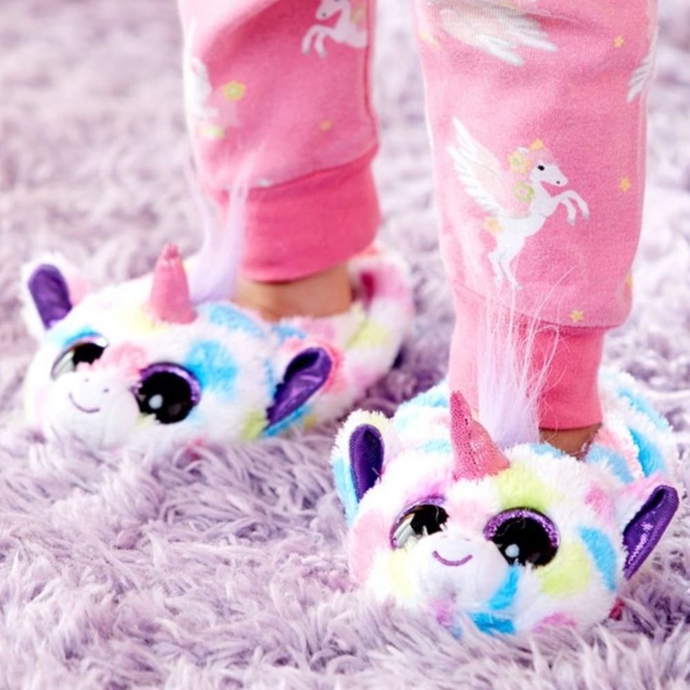 TY Beanie Boos Wishful The Unicorn Sherpa-lined Sock Slippers